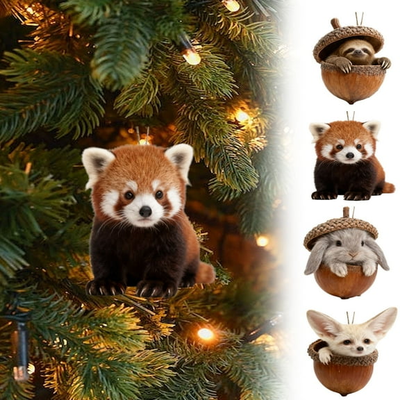 WKSCLPAI Forest Animal Acorn Ornaments, Vivid Christmas Hanging Decorations for Xmas Tree– Cozy Forest Christmas Ornaments, Flat Acrylic Cute Forest Animal, Animal Lovers Gift, Room Decor