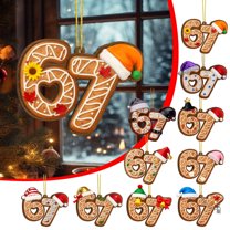 WKSCLPAI Funny 67 Ornament 2D Acrylic Gingerbread Hanging Decorations for Xmas Tree Christmas Meme Decor - Santa Themed Holiday Gift for Teens & Humor Lovers