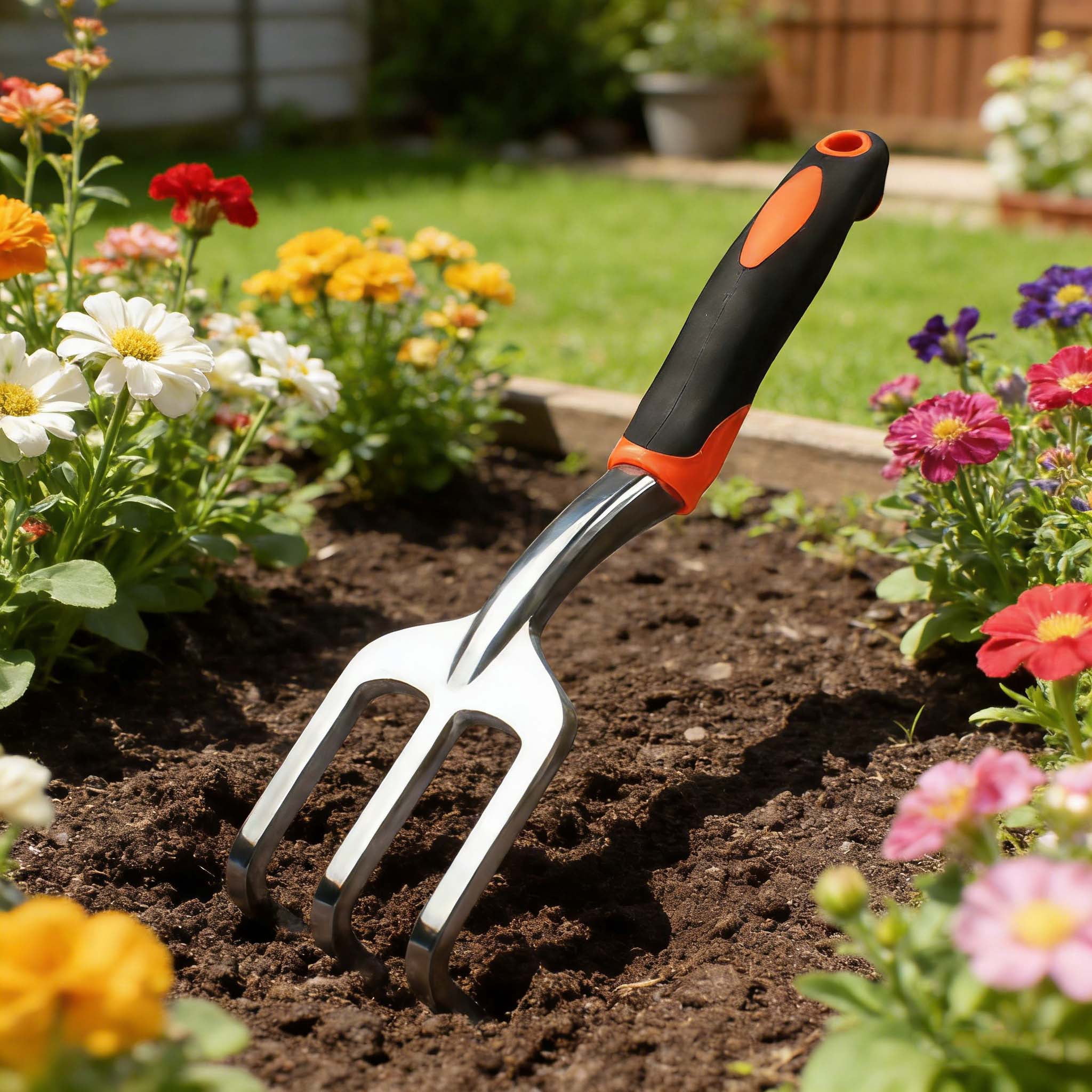 WKSCLPAI Garden Rake,Ergonomic 3-Tine Stainless Steel Hand Cultivator ...