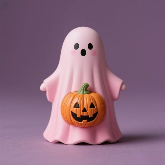 WKSCLPAI Halloween Cute Pink Ghost Figurine Living Room Resin Craft Halloween Decorations Cute Ghost Tabletop Ornaments