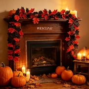 WKSCLPAI Halloween Fall Maple Leaf Garland, 5.8Ft Artificial Black Red Orange Foliage Vine, Flexible Halloween Thanksgiving Decor for Mantel, Table Centerpiece, Doorway and Staircase