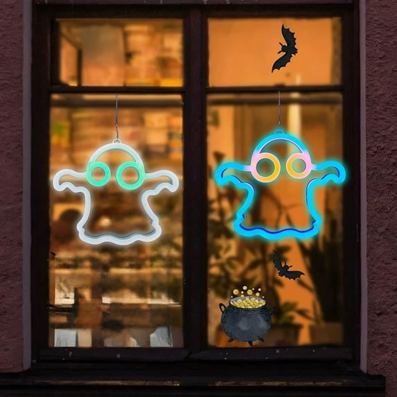 WKSCLPAI Halloween LED Decorative Lights LED Neon Lights Shopping Mall Room Bedroom Layout Posing Ambient Lighting, USB Power Supply, Spider Web, Ghost B