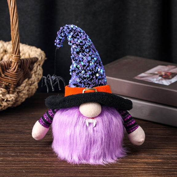 WKSCLPAI Halloween Light Up Plush Gnome Doll Glowing Faceless Figurine Cute Tabletop Decor Purple Color for Home Shelf Mantel Display