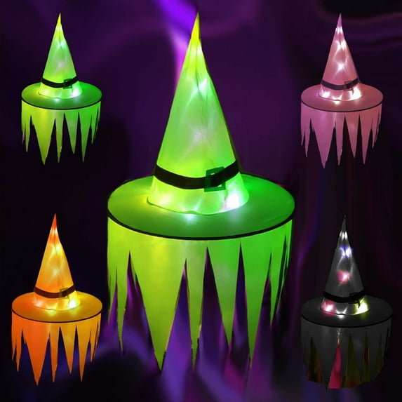 WKSCLPAI Halloween Light-up Headbands Glowing Witch Hat Set of 2, Halloween Costume Hair Accessories Party Props Decorations, Hat Gift for Men Women, 2Pcs Mix Color, Pink&Green