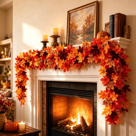 WKSCLPAI Halloween Maple Leaf Garland, 5.8 ft Fall Leaves Vine for Autumn Home Decoration,Thanksgiving Party Wall Decor, Seasonal Flexible Wreath for Indoor Outdoor