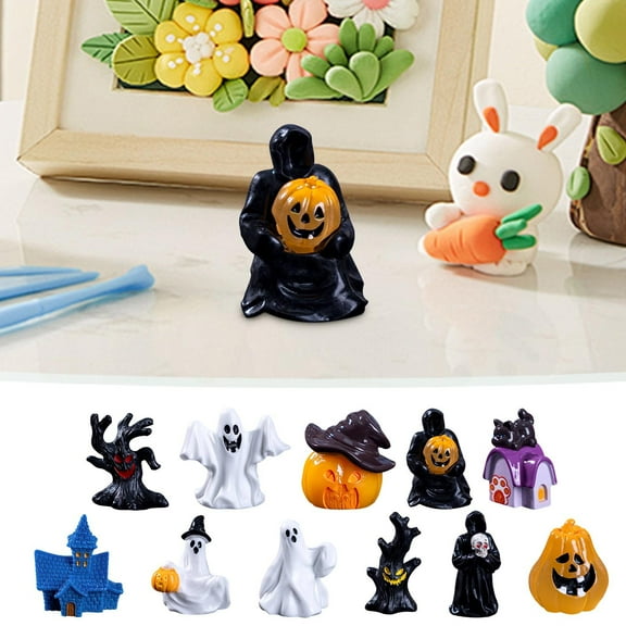 WKSCLPAI Halloween Miniatures Figures Mini Resin Figurines for Halloween Decorations, Halloween Party Favors Bag Fillers Garden Dollhouse Decor 12 Styles to Choose From, Pumpkin Hugs