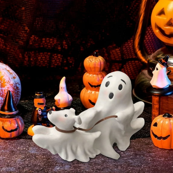 WKSCLPAI Halloween Ornaments,Cute Indoor Home Decor, Ghost And Running Dog Statue, Halloween Decorations Indoor