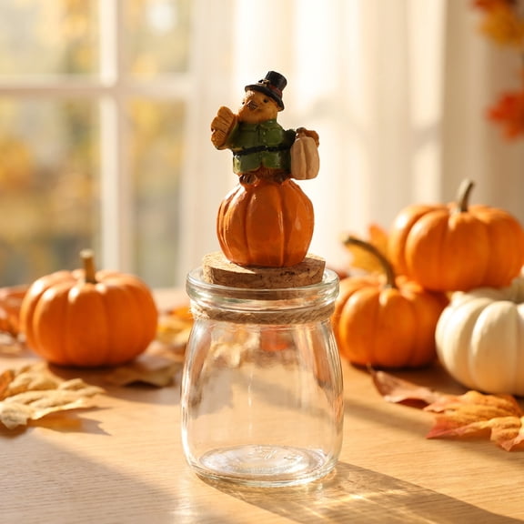 WKSCLPAI Halloween Resin Topped Glass Wish Jar Cork Sealed Note Storage Bottle with Bat Pumpkin Lid Decor Display