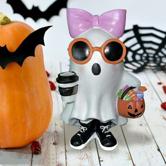 WKSCLPAI Halloween ghost statue,Cute ghost figurine,Purple Halloween decoration,Indoor/Outdoor Resin Figurine,Spooky Party Prop & Gift