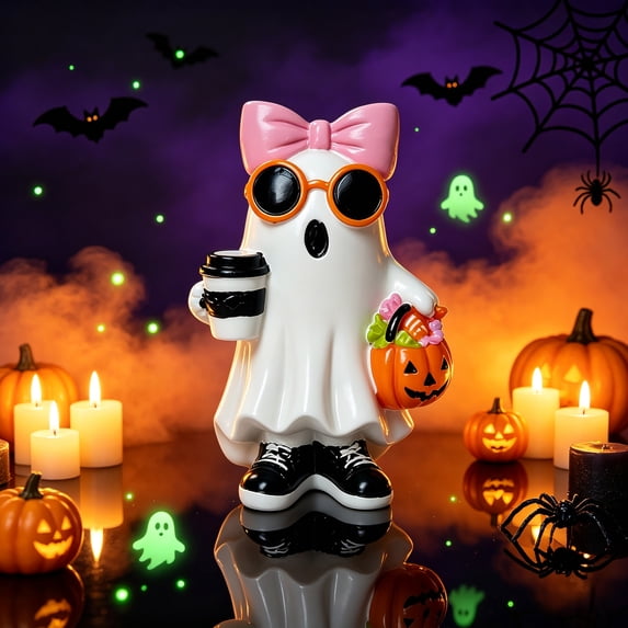 WKSCLPAI Halloween ghost statue,Cute ghost figurine,Purple Halloween decoration,Indoor/Outdoor Resin Figurine,Spooky Party Prop & Gift