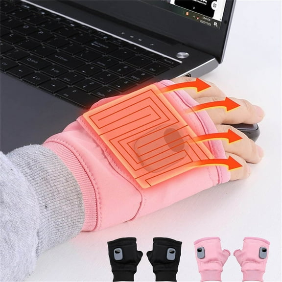 WKSCLPAI Heated Gloves for Women Men, New Rechargeable Heated Fingerless Work Gloves, Portable Hand Warmers, Winter Electric Heating Glove for Outdoor Activities & Sports(Black,Waterproof)