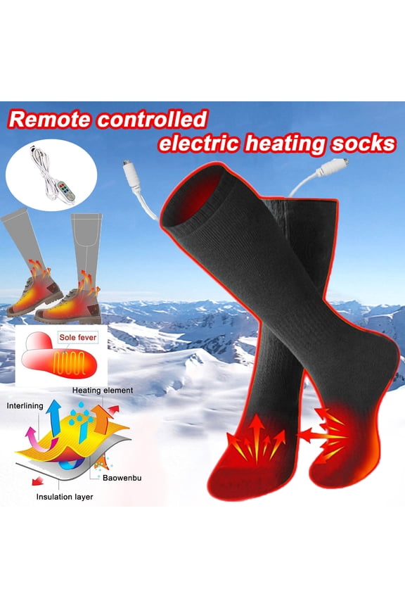 Heated Socks for Men Women - Remote Controlled Electric Heating Socks with 3 Temp Settings, USB Rechargeable, Multi-Device Charging (Winter Warm Cold Feet), Black