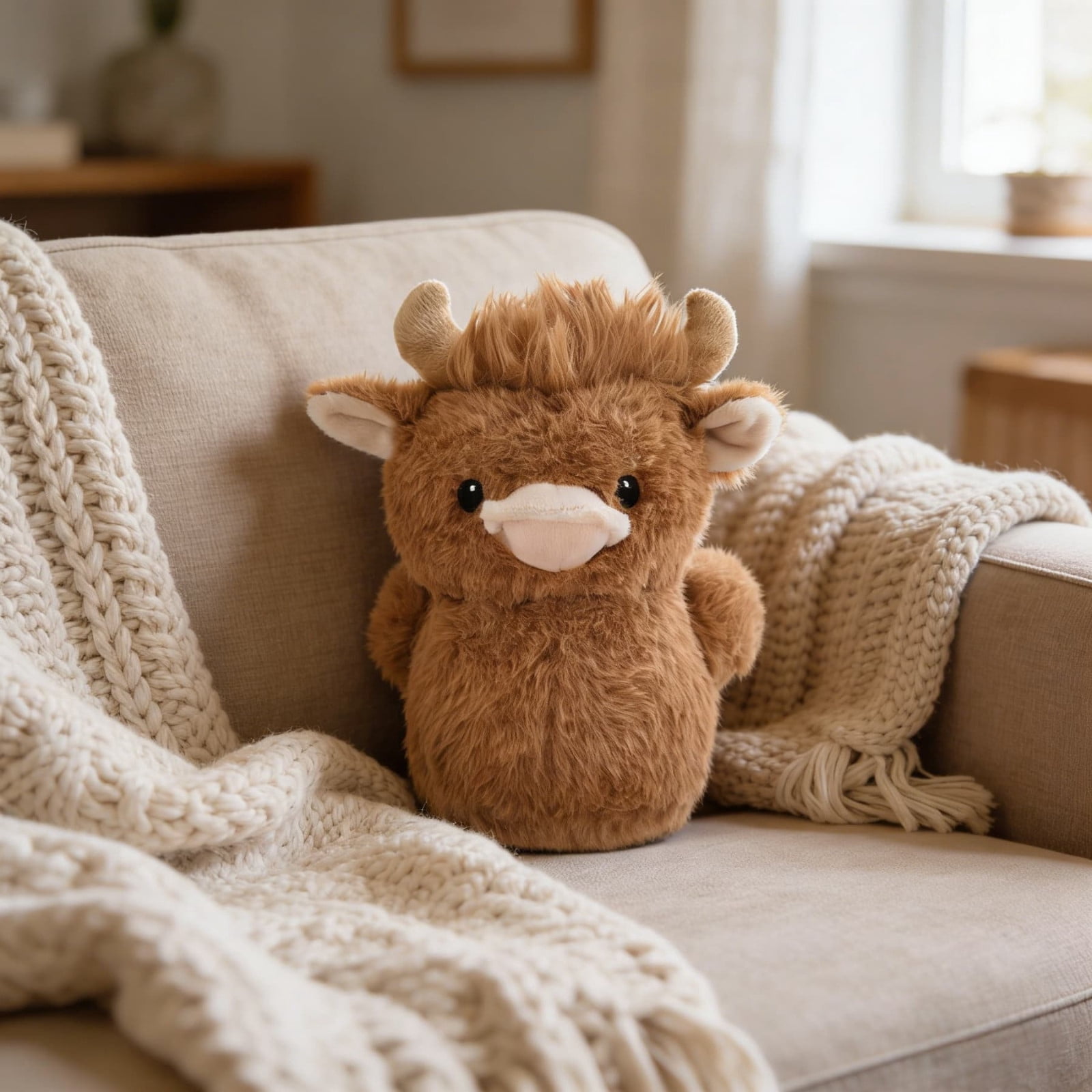 WKSCLPAI Highland Cow Duck Plush Stuffed Animal, Cute Novelty Easter Highland Cow Duck Plush Toy, Soft Fluffy Cuddly Farm Animal Companion for Kids, Easter Gift, 22 In