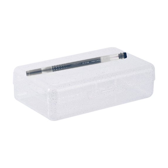WKSCLPAI Large Capacity Pencil Boxes with Black a Gel Ink Pen,Clear Organizer Boxes with Snap-tight Lid Stackable and 2 Compartments, Can Holds 40~60 pens White