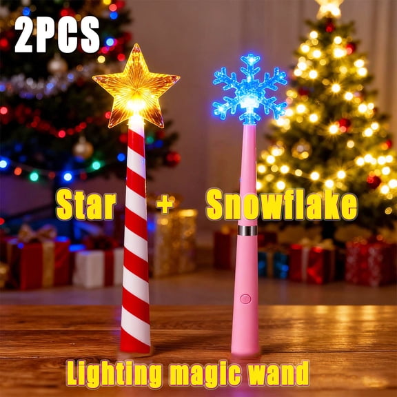 WKSCLPAI Magic Wand Christmas Light Controller, Musical LED Star Wand with Remote Control Outlet, Xmas Decor Gift for Home Christmas Tree Light Decorations, Holiday Gift(2PCS,Star+Snowflake)