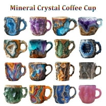 WKSCLPAI Mineral Crystal Coffee Mugs, Handmade Double-Walled Resin & Stainless Steel Inner Liner Crystal Mugs, New Elegant Multi Colored Mug Best Friend Birthday Gifts,E