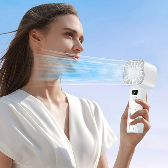 WKSCLPAI Mini Portable Fans, Multi-functional Rechargeable Handheld Small Fan, Three-speed Adjustable, Silent Operation, Powerful Wind Power, Intelligent Screen Display, White