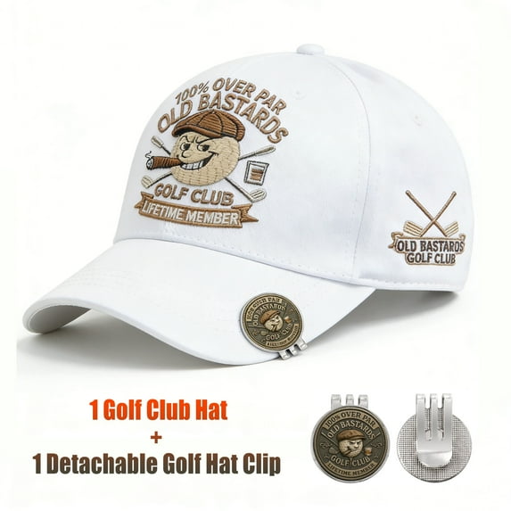 WKSCLPAI Old Bastards Golf Club-Baseball Cap, 100% Over PAR Lifetimes Member Embroidered Baseball Hat, Adjustable White Golf Hat with A Funny Decorative Detachable Hat Clip