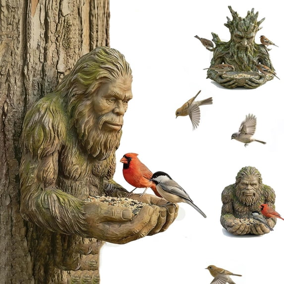 WKSCLPAI Outdoor Tree Face Bird Feeder Sculpture, Quiet Offering A Tree-Integrated Bird Feeding, Forest Guardian Style Garden Yard Art Decor, Garden Ornament for Backyard Wildlife(Gorilla)