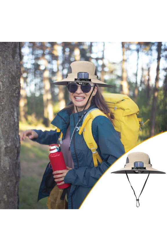 Outdoor Wide Brim Sun Hat with Solar Fan,Rechargeable Sun Bucket Hat for Men Women,Outdoor Sun Hats with Fan Built in for Outdoor Hiking Camping Fishing Beach Travel