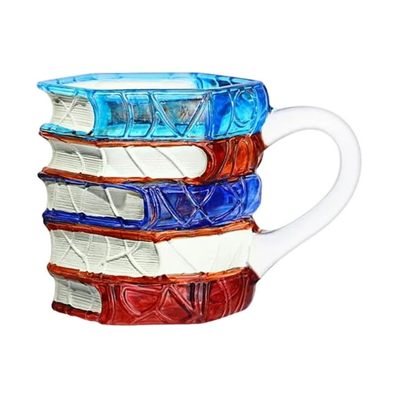 WKSCLPAI Painted Book Mug, New 3D Painted Glass Book Cup, Creative Handmade Colored Glass Coffee Cup, Collection Gifts for Reading Painting Literature Lovers Book Lovers(Style-C)