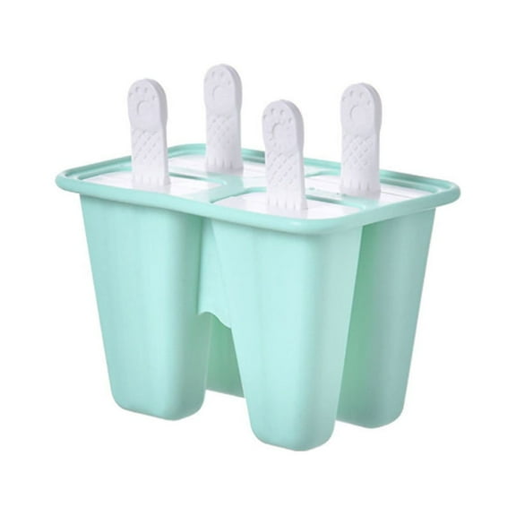 WKSCLPAI Popsicle Molds Silicone 4-Cavity,Food-Grade Homemade Popsicle Molds Ice Pop Cream Molds,DIY Ice Pop Mold with 4 Reusable Sticks, Non-Stick Flat Design,BPA-Free,Green