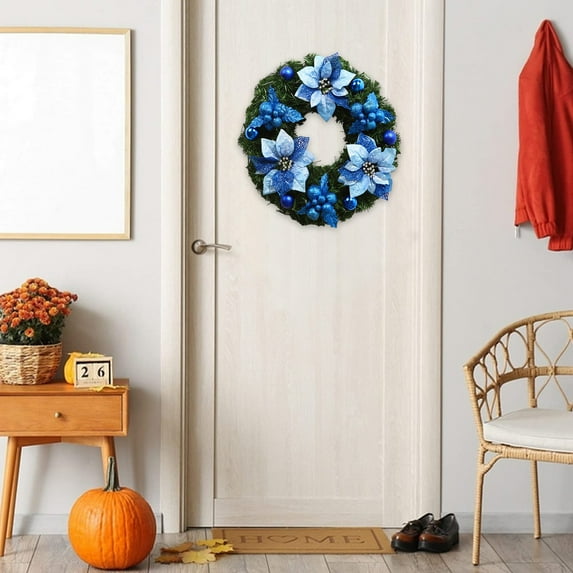 WKSCLPAI Porch Decor,Wall Decorations,Mantle Decor,Front Door Wreath,15-Inch Christmas Wreath with Glitter Branches,Perfect for Indoor/Outdoor Holiday Decoration