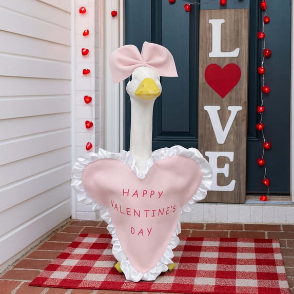 WKSCLPAI Porch Goose Outfits, Valentine's Day Lawn Goose Costume with Bow Decor Pink Heart Goose Costume Suitable 17/23" Goose Statue Yard Lawns Happy Valentine's Day Decorations