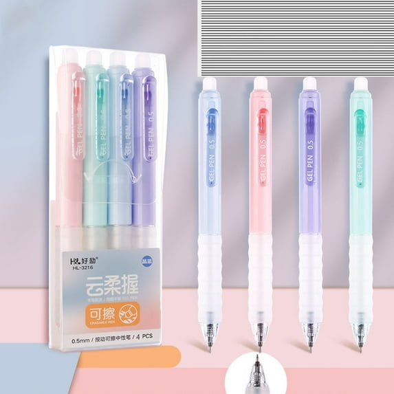 WKSCLPAI Premium Retractable Gel Ink Pen, 4 Pcs Novelty Erasable Ballpoint Pen with Reusable Crystal Eraser, Non-slip Soft Grip Design, 0.5mm Anti-fall Bullet-Shaped Nib(4 Colors, 56 cm L)