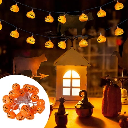 WKSCLPAI Pumpkin Halloween String Lights - 20 LED, 9.8 Ft , Battery Operated, Flexible Copper Wire Jack-O-Lantern Lights for Warm White Halloween Party Decorations