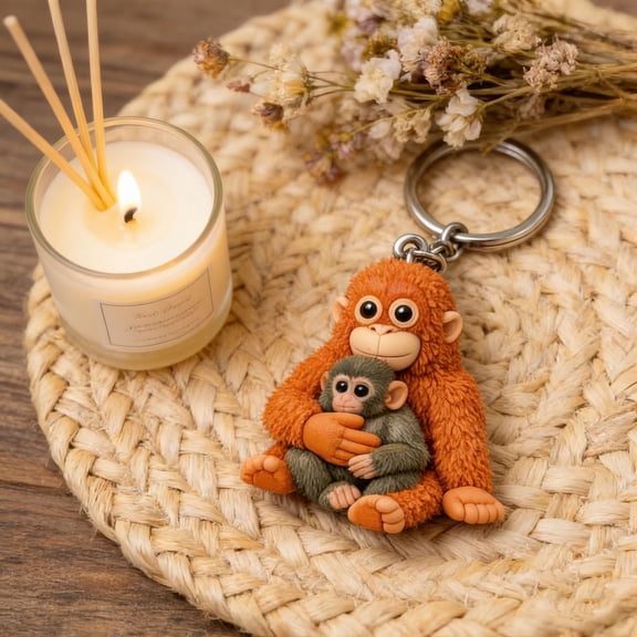WKSCLPAI Punch Monkey Keychain, 3D Printed Orangutan Ornament like Punch, Adorable "Punch" Statue Car Key Chain for keys, Bags, Backpacks