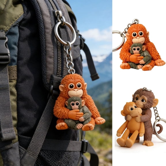 WKSCLPAI Punch Monkey Keychain, Cute 3D Printed Punch Orangutan Ornaments, Trending Cuddle Companion Key Chain for keys, Bags, Backpacks, Gift for Punch Lovers