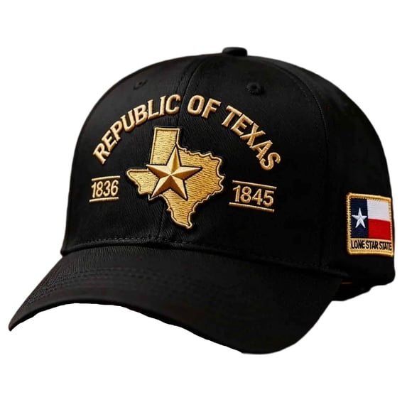 WKSCLPAI Republic of Texas Hat, 1836-1845 Lone Star State Printed Baseball Cap, Adjustable Black Patriotic Hat for Texans & Pride Events