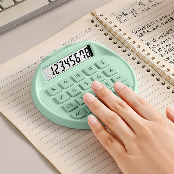WKSCLPAI Round Solar Calculator, Portable Mini Desktop Calculator, Basic Standard Calculators with 8-Digit LCD Display, Stylish Macron Colorway, Green