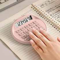 WKSCLPAI Round Solar Calculator, Portable Mini Desktop Calculator, Basic Standard Calculators with 8-Digit LCD Display, Stylish Macron Colorway, Pink