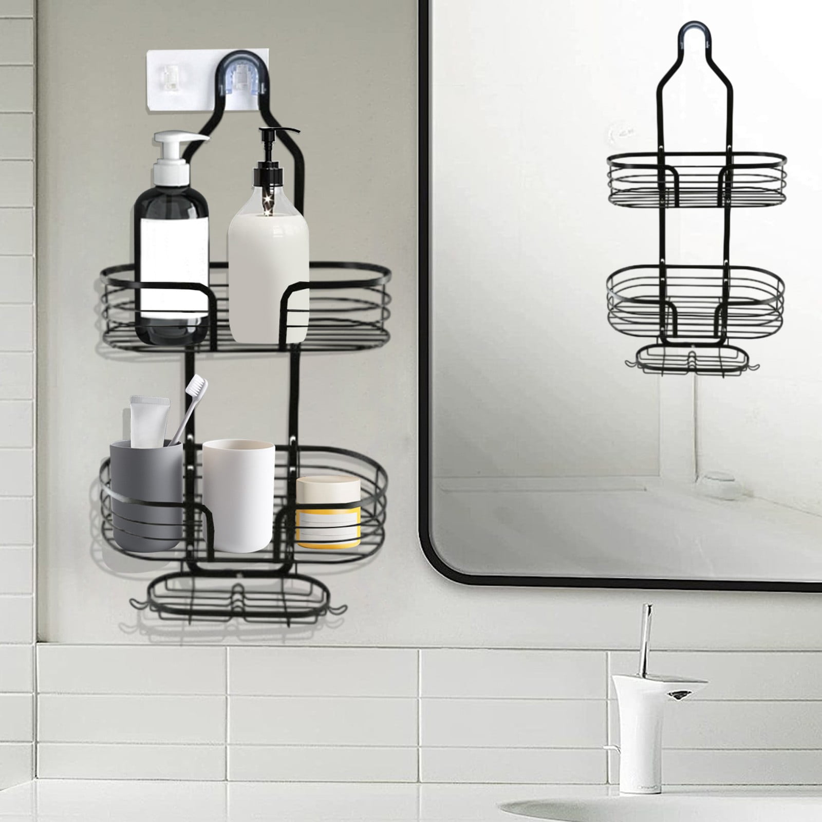 3 Pack Shower Caddy - Rustproof Aluminum Bath Organizer, No Drilling, With Soap Holder & Hooks (Black)
