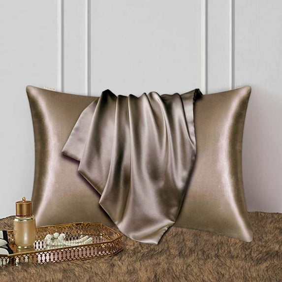 WKSCLPAI Silk Pillowcases, Queen Size Pillow Cases with Hidden Zipper Mulberry Silk Light Luxury Style Bed Pillow Cover, Anti-wrinkle, Relieve Head Pressure, Breathable 3-in-1, Coffee