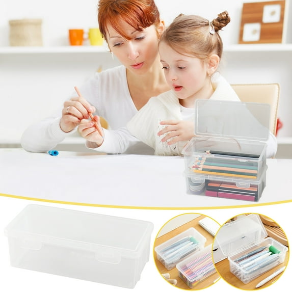 WKSCLPAI Simplicity Clear Pencil Box 2 Pcs Large Capacity Plastic Pencil Case Stackable Translucent Transparent Pencil Case Office Supplies Storage Box Gel Pens Eraser