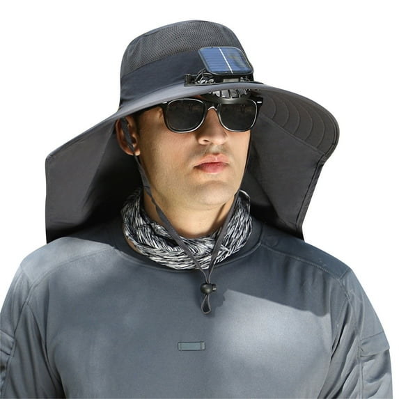 WKSCLPAI Solar Fan Hats,Wide Brim Sun Hats for Man/Women,Outdoor Bucket Hat with 3 Speed Solar Fans Built in,Summer UV Protection Fishing Hat with Neck Flap