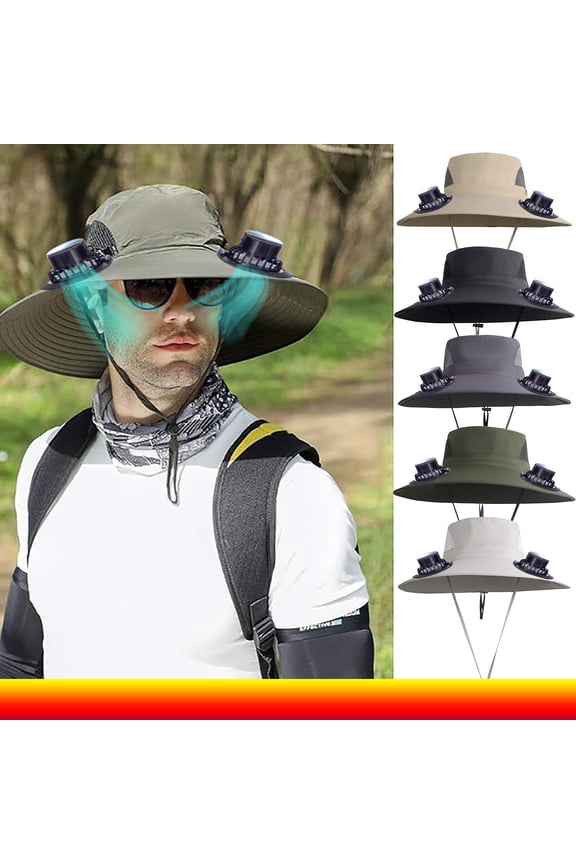 Solar Powered Fan Fishing Hat - Wide Brim Sun Protection with 2 Cooling Fans, 3-Speed Outdoor Hat for Men Women, Summer Beach Hiking Essential with Solar & USB Charging
