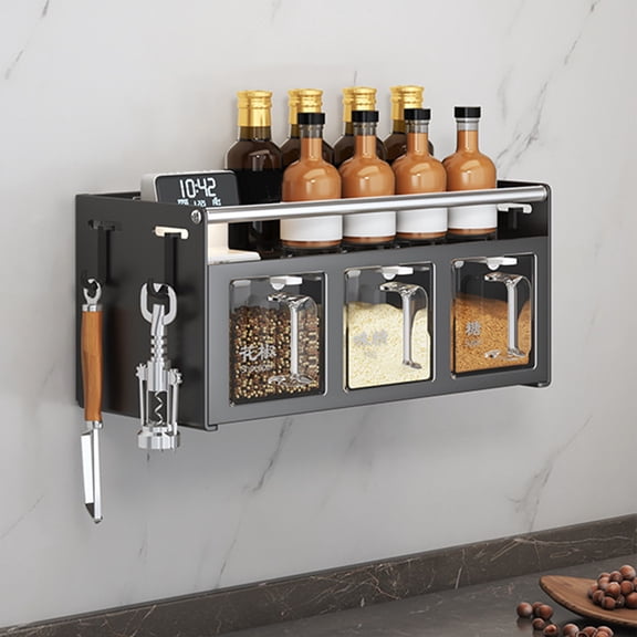 WKSCLPAI Spice Rack Organizer With 3 Boxes,Wall Mounted Strong Shelf for Kitchen Herbs and Seasoning Storage