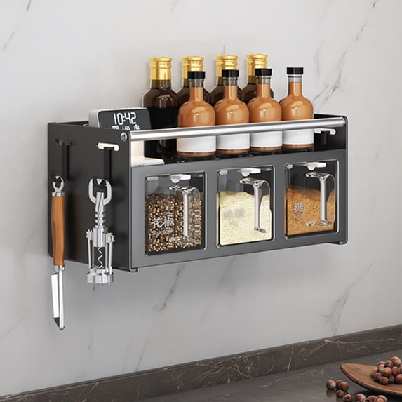 WKSCLPAI Spice Rack Organizer With 3 Boxes,Wall Mounted Strong Shelf for Kitchen Herbs and Seasoning Storage