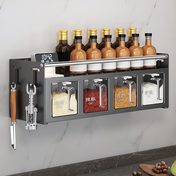 WKSCLPAI Spice Rack Organizer With 4 Boxes,Wall Mounted Strong Shelf for Kitchen Herbs and Seasoning Storage