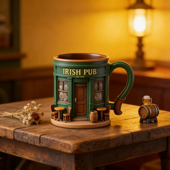 WKSCLPAI St. Patrick’s Day Irish Pub Mug, EST. 1999 Exquisite Vintage Coffee Mug, 3D Vintage Bar Design Winter Mugs for Coffee Lovers & Decor Fans