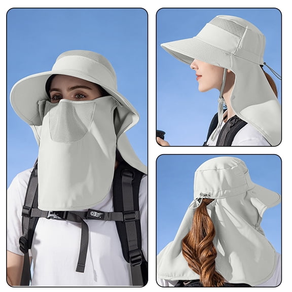 WKSCLPAI Sun Hat for Women,Outdoor Wide Brim Sun Hat with Breathable Mesh Veil Visor,Summer Neck Protector Sun Hat with Wide Shawl,Sun Protection and Breathable