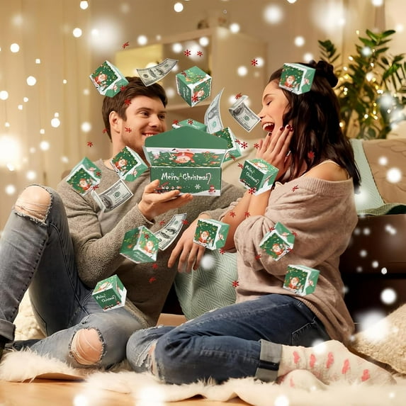 WKSCLPAI Surprise Box Gift Box for Money, Merry Christmas Folding Bouncing Gift Boxes, Cash Explosion Luxury Gift Box for Birthday Anniversary Valentine Proposal , 20 Bounces(Christmas-Green)