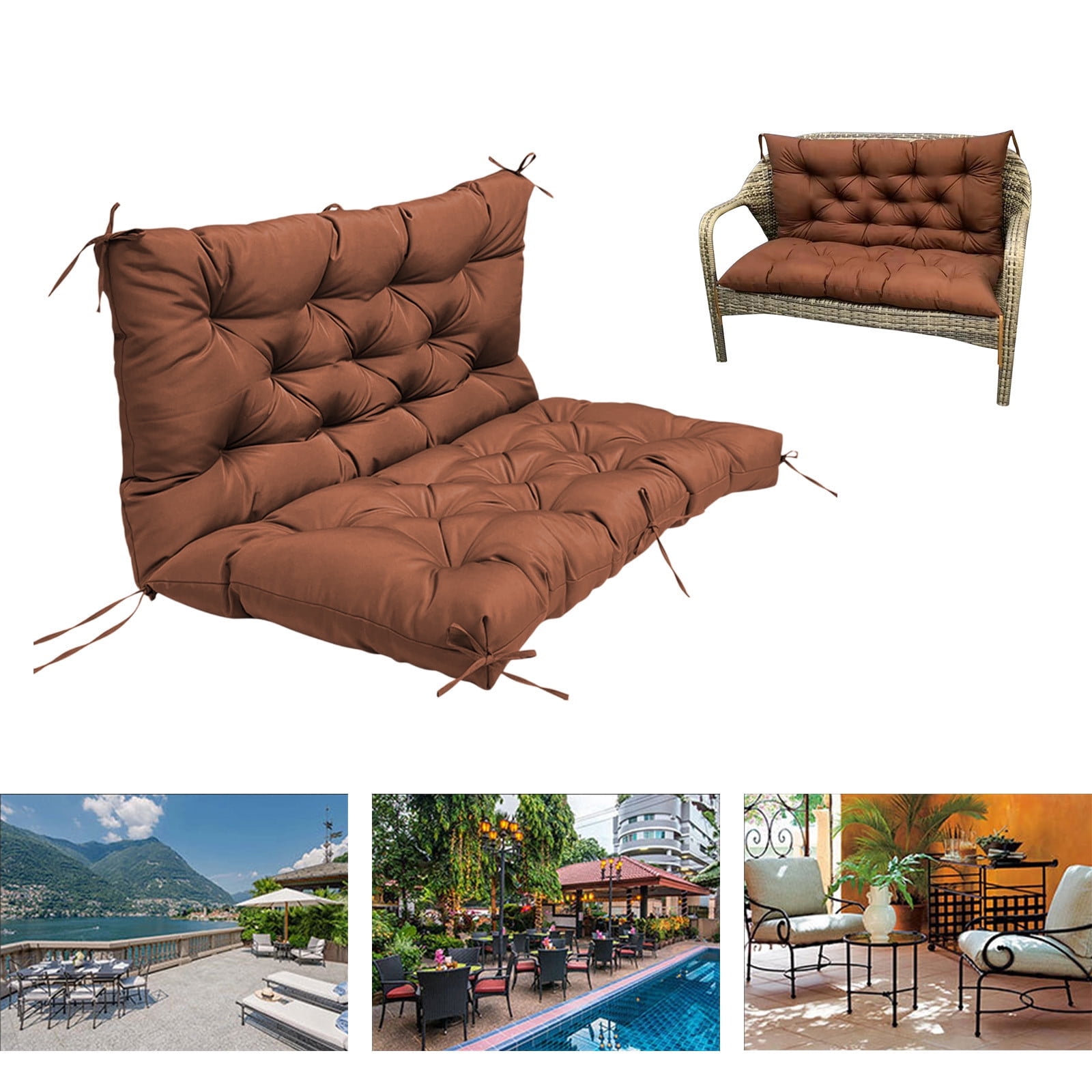 WKSCLPAI Swing Cushions,40x40 Inches Waterproof Bench Cushion for Outdoor Furniture,2-3 Seat Bench Cushion with Backrest for Backyard and Garden