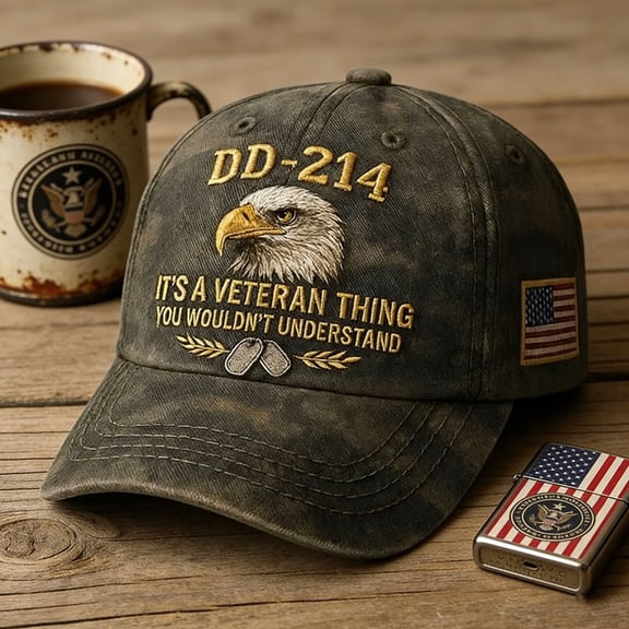 WKSCLPAI USA 250th Anniversary Hat, DD-214 Bald Eagle Printed Veteran Tribute Commemorative Hat, Adjustable Retro Patriotic Washed Baseball Cap for Men Women