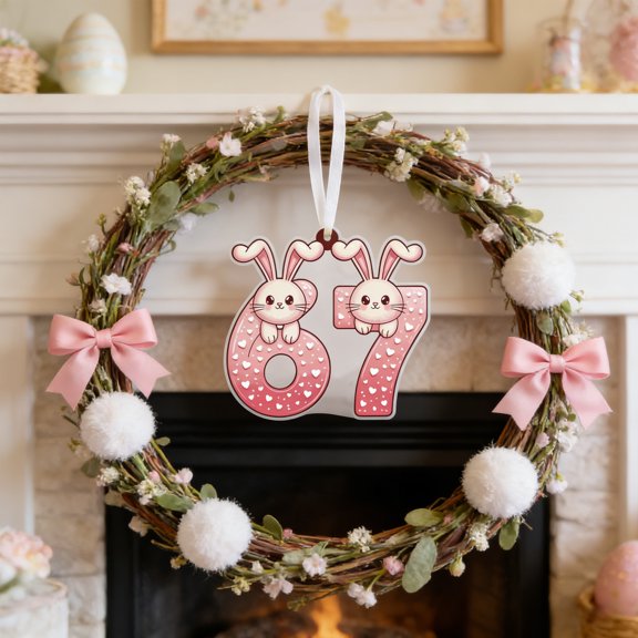 WKSCLPAI Valentine's Day 67 Meme Acrylic Ornament, Cute Heart & Love Hanging Pendant, Trendy Romantic Holiday Decor for Home Party Tree Wreath Gift