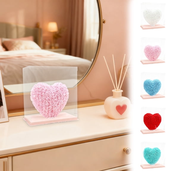 WKSCLPAI Valentine's Day Gift 3D Heart-shape Rose Bouquet Simulation Eternals Flower Heart Gift Box Gift for Soulmate, Main Squeeze, Your Better Half, Pink